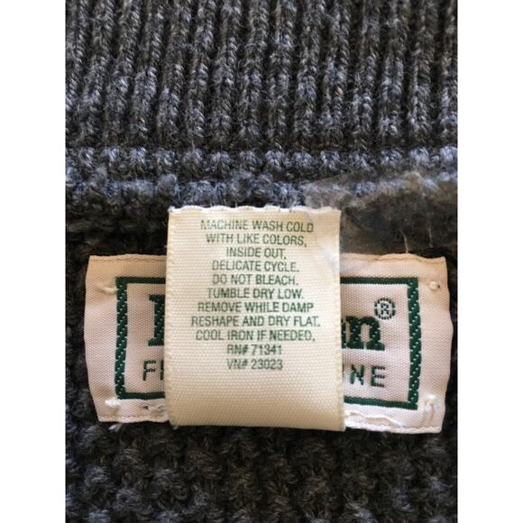 VTG LL Bean Knit Fisherman Henley Sweater Mens Sz L Gray BA50 Cotton Made In USA - Picture 10 of 13